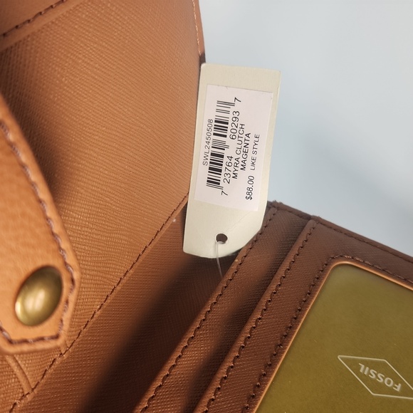 NWT Fossil Myra Colorblock Pink Magenta Brown Tan Women’s Leather Wallet - Picture 10 of 10